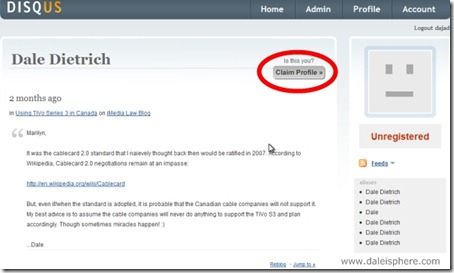 disqus - unregistered user - claim profile page