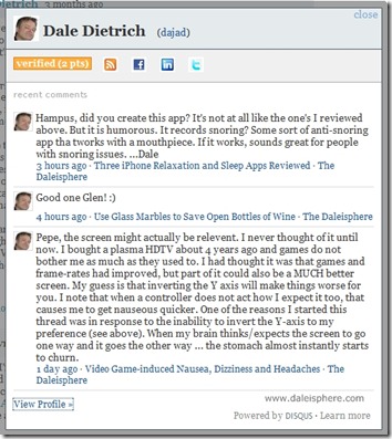 disqus - verified, integrated profile box