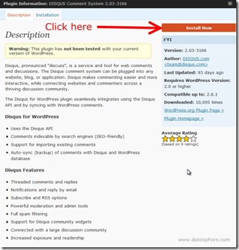 disqus - wordpress 2.7 'plugin has not been tested' warning screen