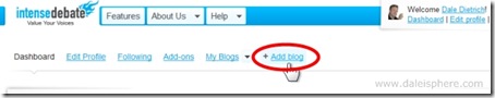 intense debate install in wordpress 2.7 -   add blog