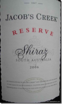 jacob's creek reserve shiraz 2006 - front label