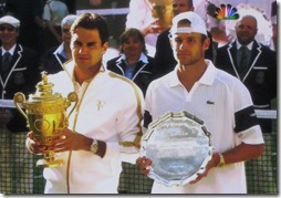roger federer and andy roddick accept trophy and plate - wimbledon 2009