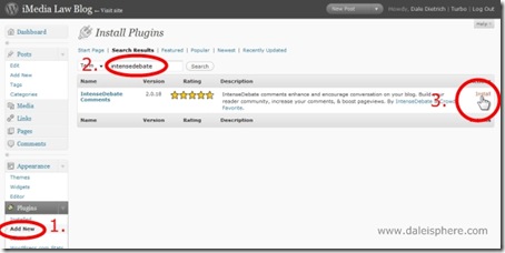 search for and install intensedebate plugin in wordpress 2.7