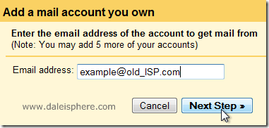 setting up google apps for gmail - add a mail account you own screen