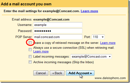 setting up google apps for gmail - add a mail account you own screen - 2nd page