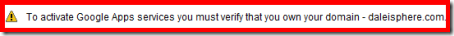 setting up google apps for gmail - domain verification notice