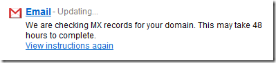 setting up google apps for gmail - email updating message