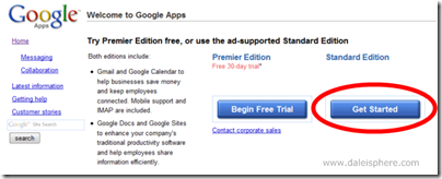 setting up google apps for gmail - get started screen