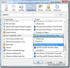 Windows 7 Beta - changing default media playback settings in firefox