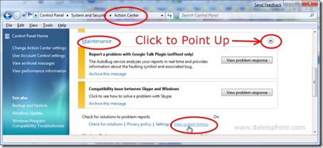 Windows 7 Beta - reliability monitor - view system history