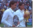 2008 Wimbldeon - Rafael Nadal and Roger Federer Hold Trophies