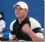 australian open 2009 -  roddick good naturedly argues a call with the umpire - roddick was wrong!