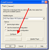 AVG Email Scanner Component Setings