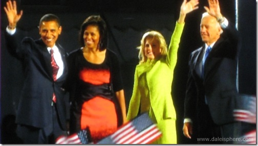 barack and michelle obama and joe and jill biden at victory celebration - November 4, 2008 - grant park chicago