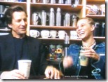 Dirk Benedict (Starbuck from the 1978 Battlestar Galactica) with Katee Sackhoff (Starbuck from 2004 ‘reimagined’ series) at Starbucks 3