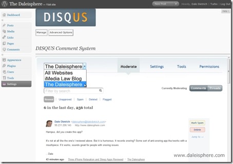 disqus - comments screen in WP 2.7 dashboard after comments imported
