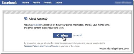 facebook connect - allow access screen