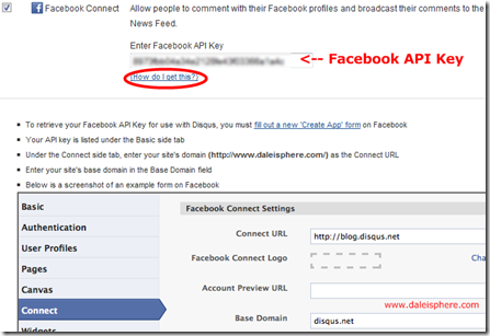 disqus - facebook connect settings page