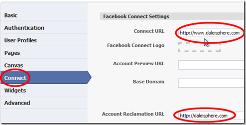 connect tab on facebook application settings screen