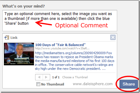 comment field and share button in links method of sharing links on facebook
