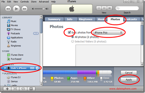iTunes sync photos back to iPhone