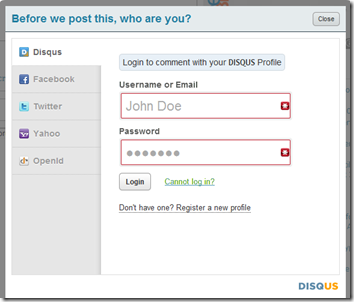 disqus registered user login screen
