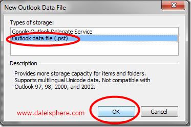 new outlook data file dialogue box