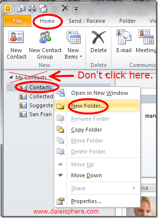 create a new non-syncing contact folder