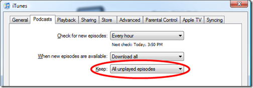 iTunes - keep all unplayed episodes option