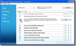 Microsoft PC Advisor - PC Checkup Results Screen on XP Laptop - Adobe Acrobat Warning
