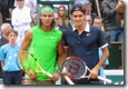 Nadal and Federer pose for pre-game photos at 2008 French Open