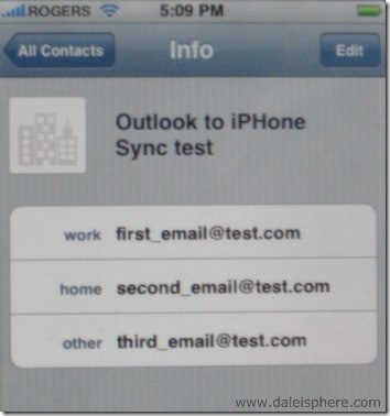 result of outlook 2007 to iphone email sync example