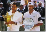 roger federer and andy roddick accept trophy and plate - wimbledon 2009