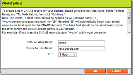 setting up google apps for gmail - godaddy - add email CNAME record