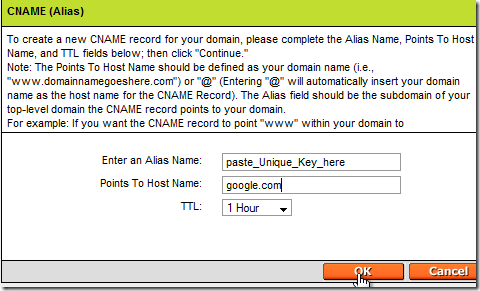 setting up google apps for gmail - godaddy - Fill in CNAME Record blanks