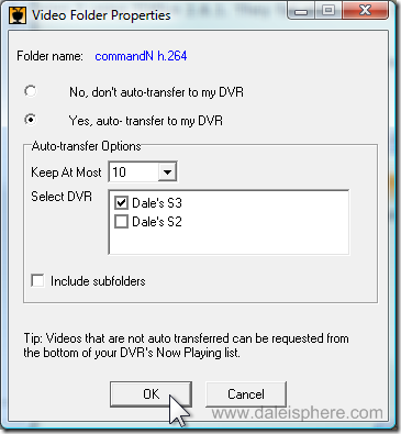 TiVo Desktop 2.6.1 - Video Folder Properties Box