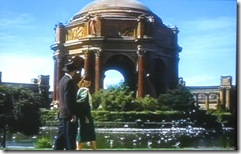 Vertigo (1958) - Jimmy Stewart and Kim Novak stroll past San Francisco's Palace of Fine Arts