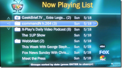 Video Podcasts Grouped on TiVo's Now Playing Sceen