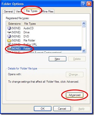 Windows XP Folder Options Window