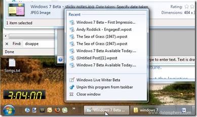 Windows 7 Beta - jump lists