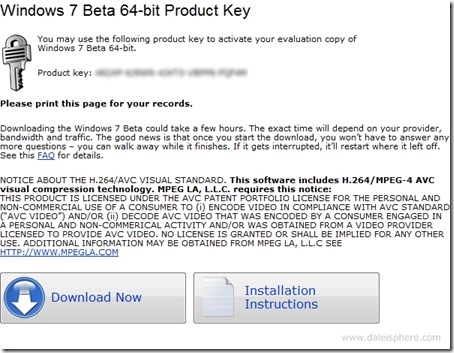 Windows 7 Beta Product Key Page