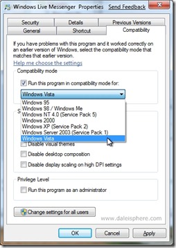 Windows 7 Beta - run windows live messenger in Vista compatibility mode