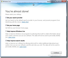 Windows 7 Beta - windows live essentials download settings screen
