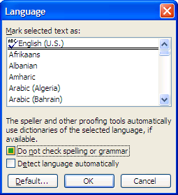 Word 2003 - Spell Check Solution Language Box