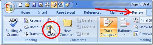 Word 2007 - Clicking 'Set Language' Icon