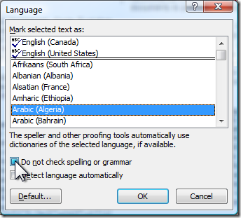 Word 2007 - Spell Check Solution Language Box