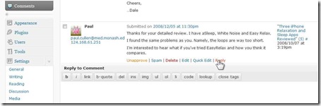 wordpress 2.7 - quick reply to comments