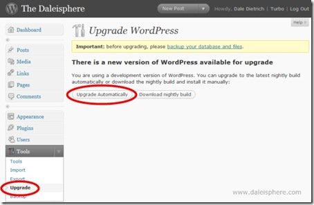 wordpress 2.7 - upgrade automatically